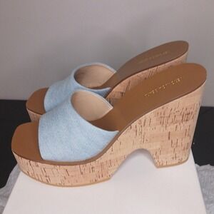 Veronica Beard Paulita Platform Wedge Denim Sandals Women's Size 9